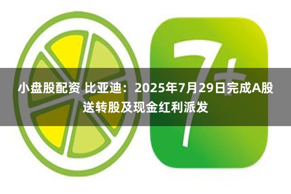 小盘股配资 比亚迪：2025年7月29日完成A股送转股及现金红利派发