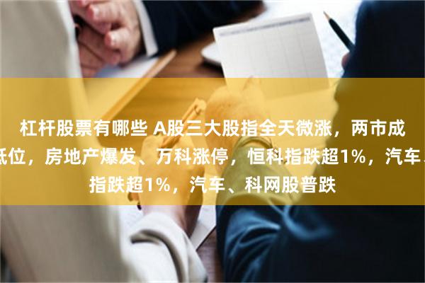 杠杆股票有哪些 A股三大股指全天微涨，两市成交创14个月低位，房地产爆发、万科涨停，恒科指跌超1%，汽车、科网股普跌